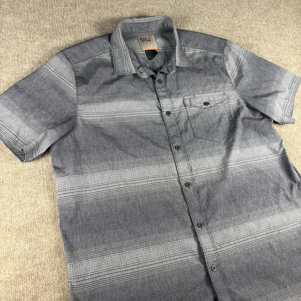 5.11 Tactical Mens Large Gray Striped Button Up Short Sleeve Shirt Outdoor
